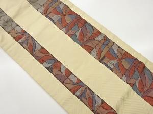 ふくれ織縞に抽象幾何学模様織出し名古屋帯